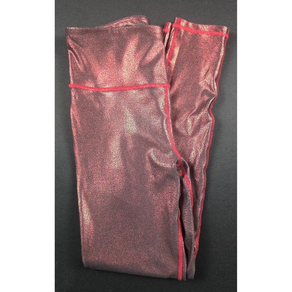 Mono B Metallic Red Black Foil High Waisted Leggings APH6119 Womens Medium